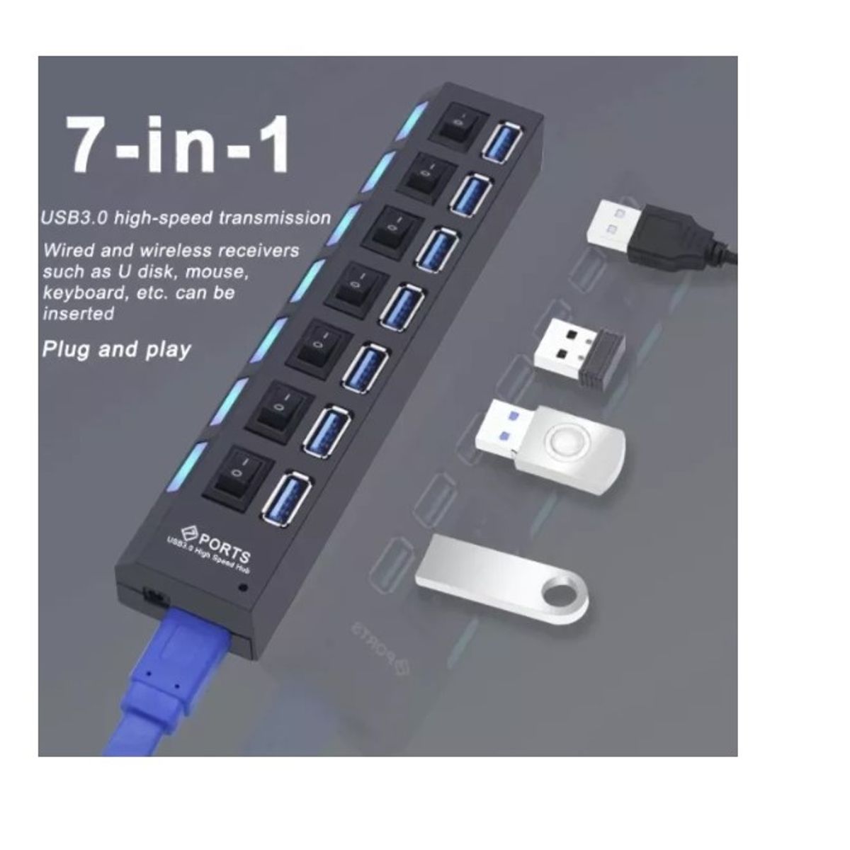 GENERICO - Splitter Hub Usb X7 Alargador Usb 2.00 Con Switch 7 puertos