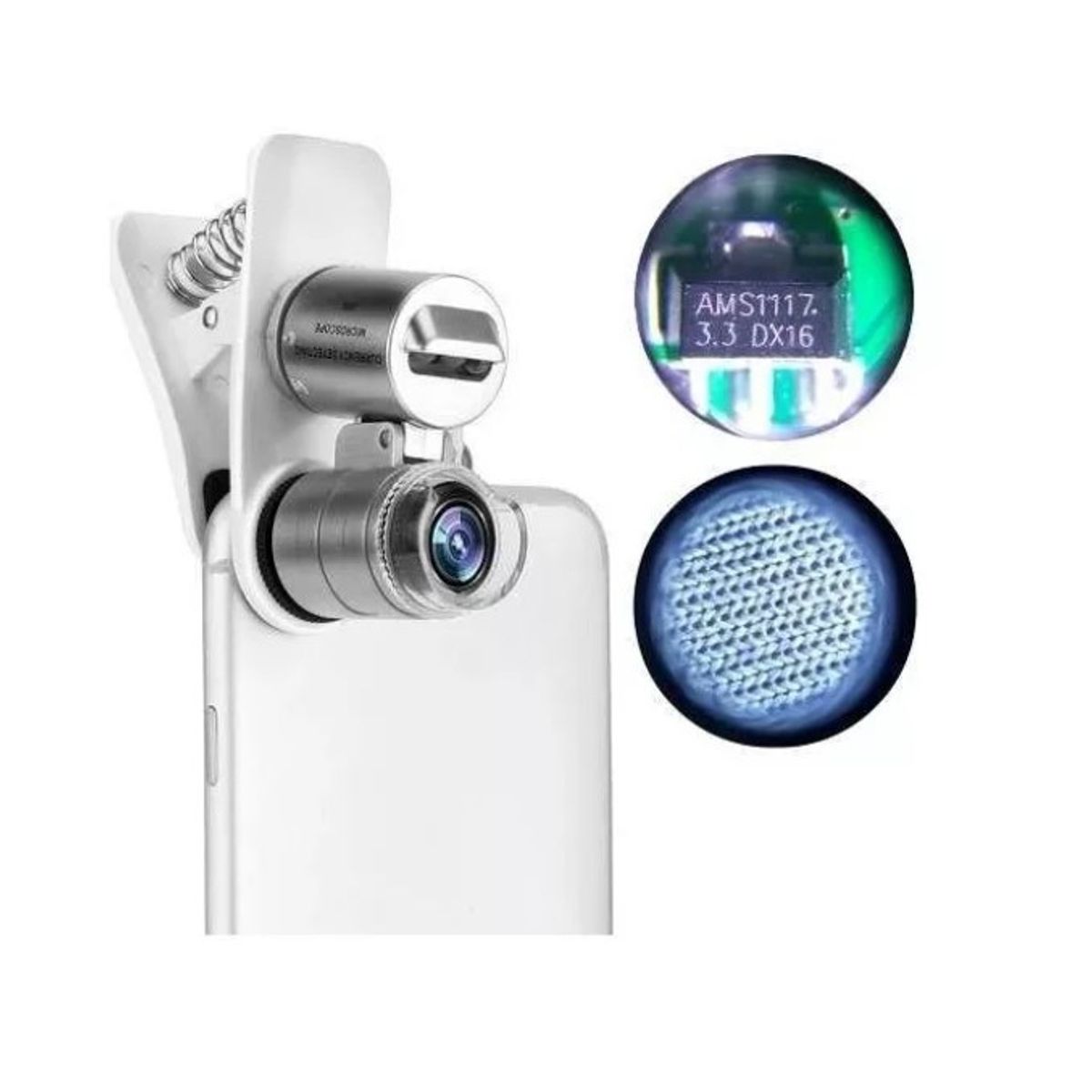 GENERICO - Lupa 60x Microscopio Con Clip Para Celular + Led + Luz Uv