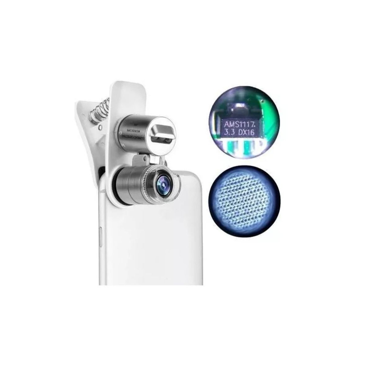 GENERICO - Lupa 60x Microscopio Con Clip Para Celular + Led + Luz Uv