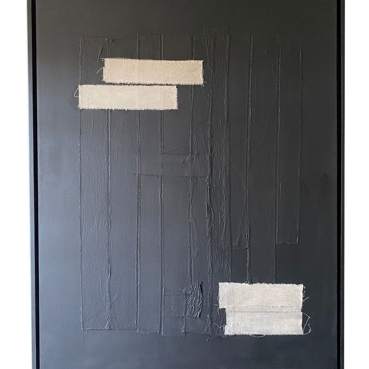 GENERICO - Cuadro Decorativo Abstracto Textil Retazos Tela Negro 90x70 Pintados a mano