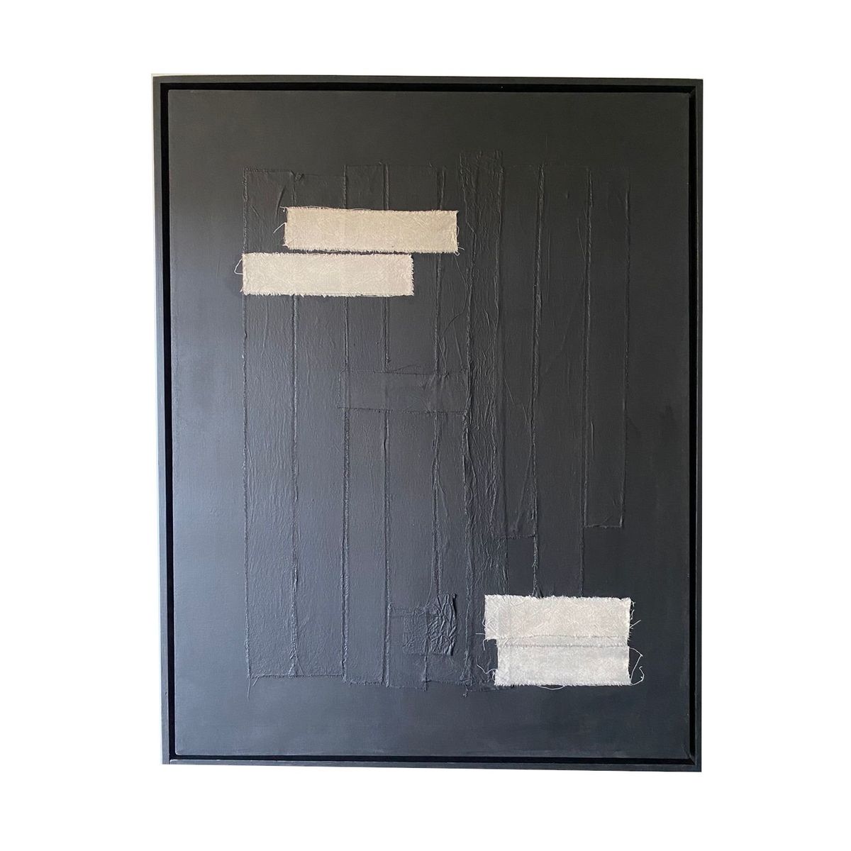 GENERICO - Cuadro Decorativo Abstracto Textil Retazos Tela Negro 90x70 Pintados a mano