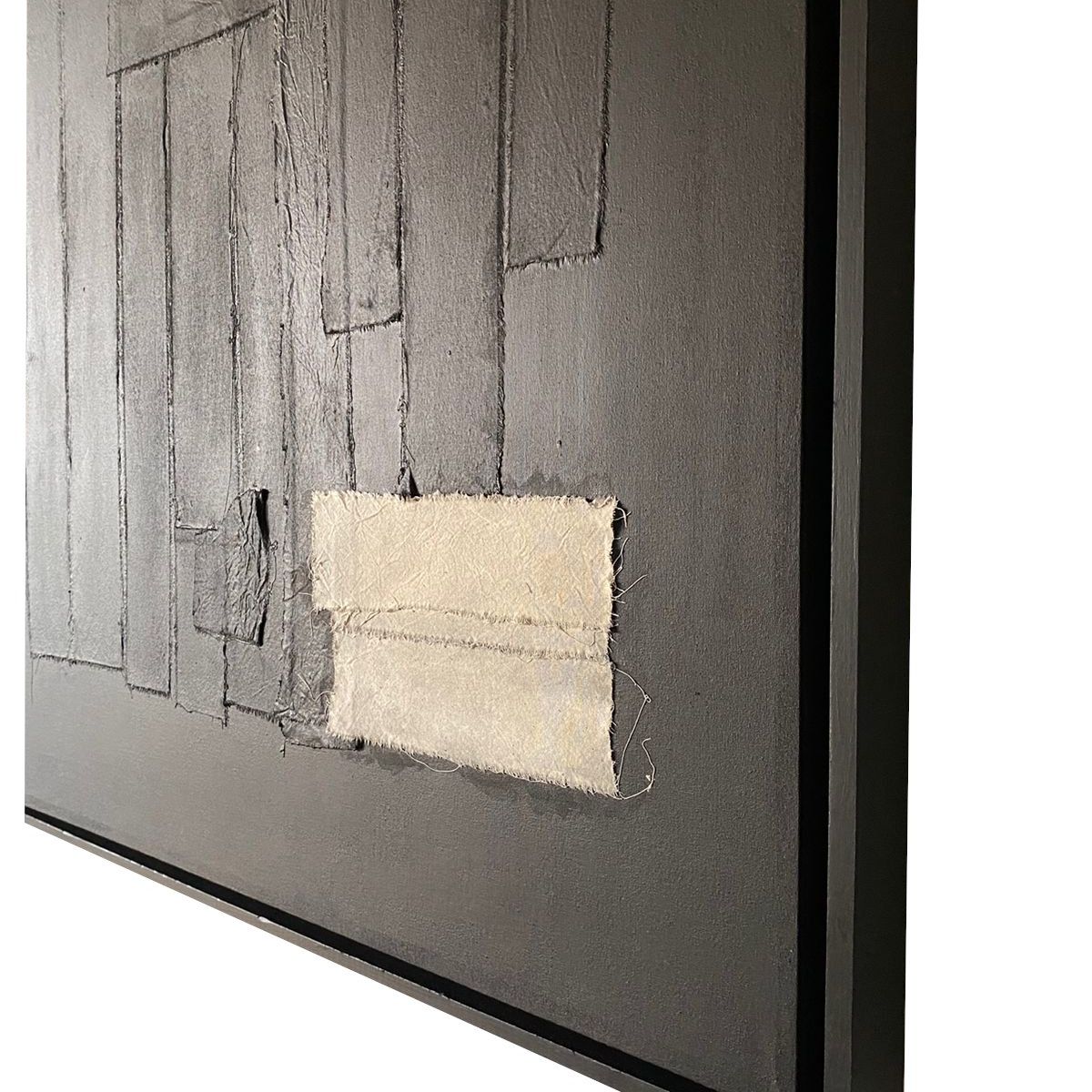 GENERICO - Cuadro Decorativo Abstracto Textil Retazos Tela Negro 90x70 Pintados a mano