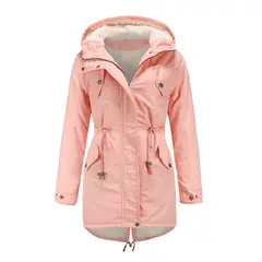 TIOZONEY - Abrigo chiporro con gorro para mujer - Rosado