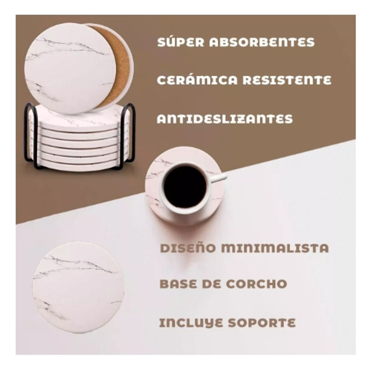 GENERICO - Set De 6 Posavasos De Cerámica Mármol