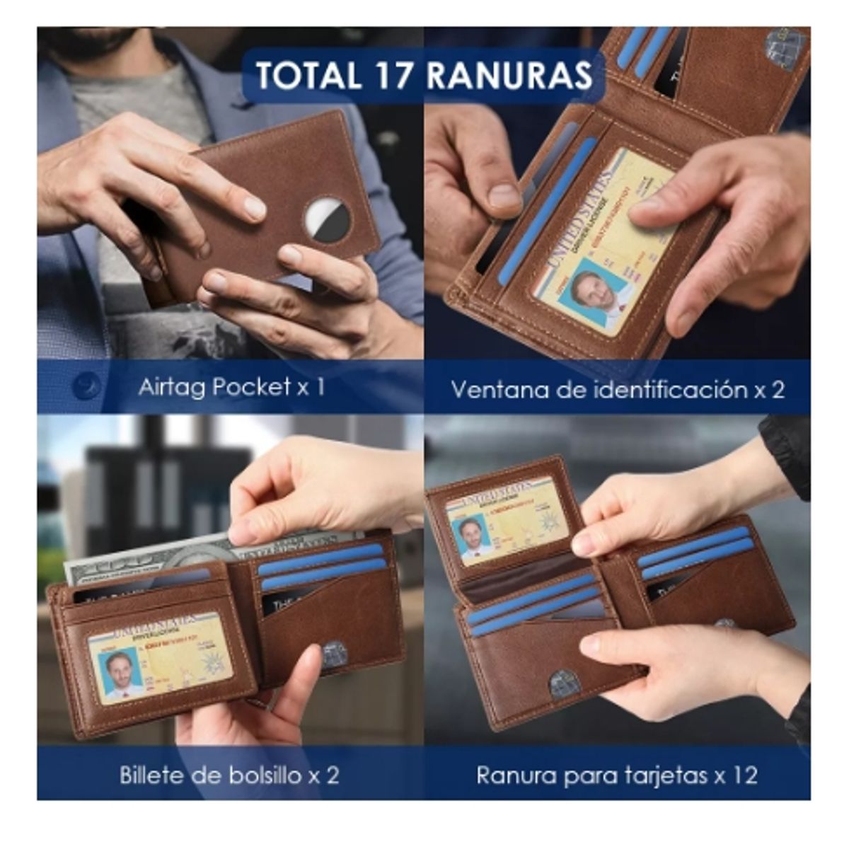 GENERICO - Billetera De Cuero Para Hombre Rfid Con Soporte Airtag