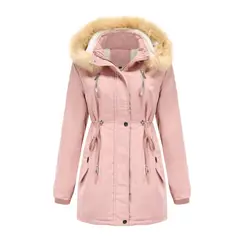 TIOZONEY - Abrigo grueso con gorro desmontable para mujer - Rosado