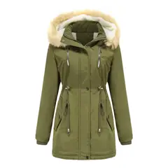TIOZONEY - Abrigo grueso con gorro desmontable para mujer - Verde