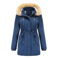TIOZONEY - Abrigo grueso con gorro desmontable para mujer - Azul