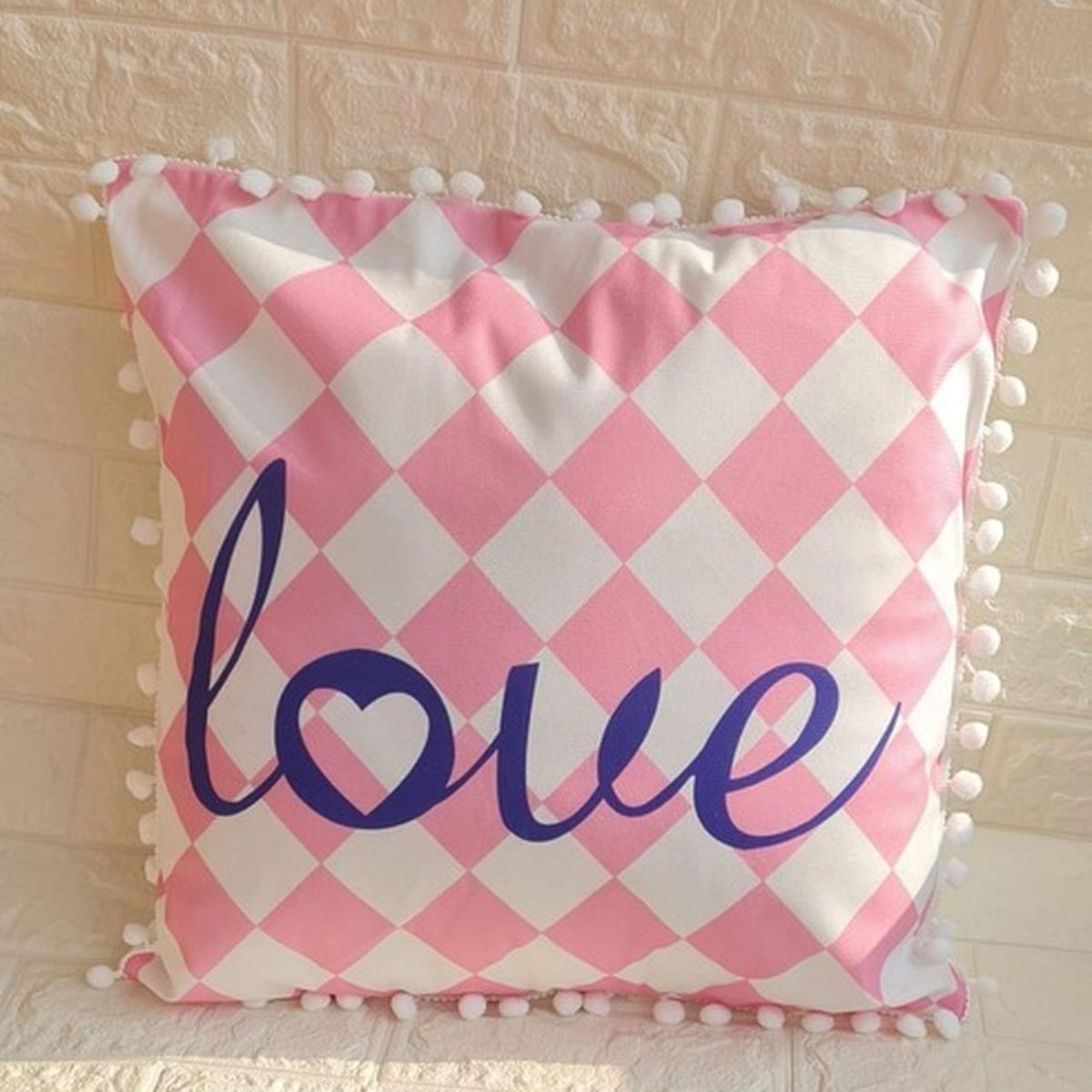 GENERICO - Funda Para Cojin Pompon Decorativa Diseño 45x45 - Rosa