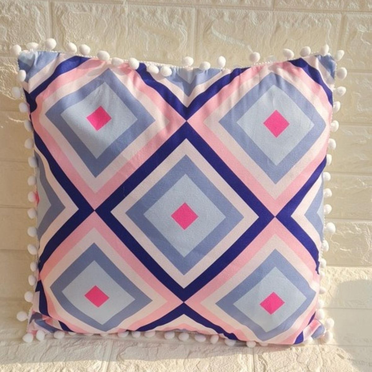 GENERICO - Funda Para Cojin Pompon Decorativa Diseño 45x45 - Celeste