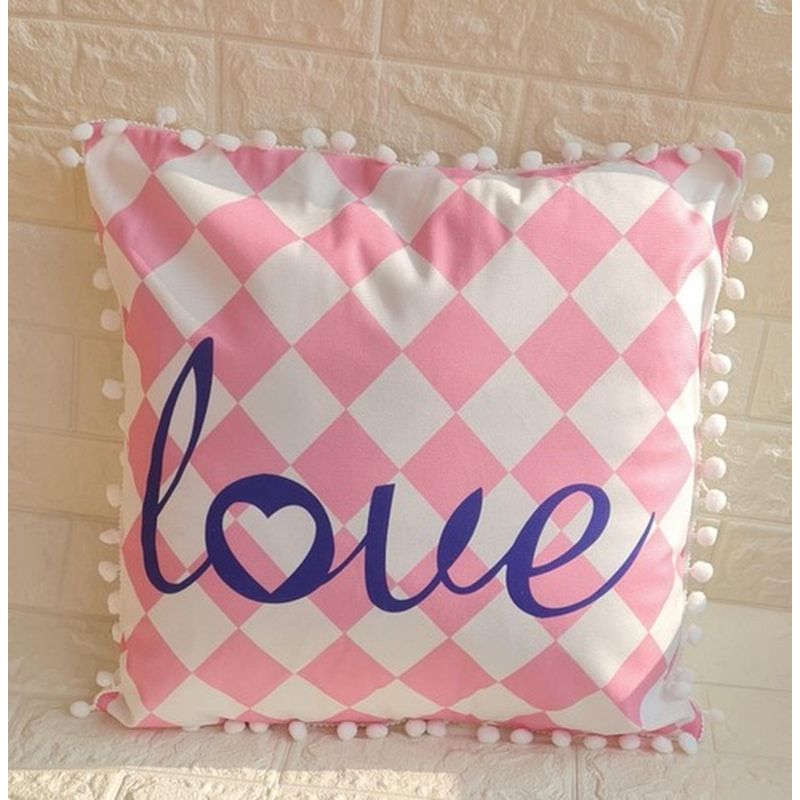 GENERICO - Funda Para Cojin Pompon Decorativa Diseño 45x45 - Rosa