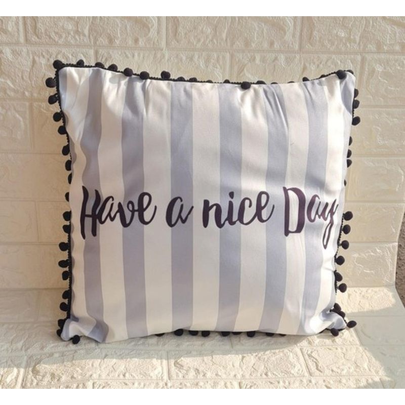 GENERICO - Funda Para Cojin Pompon Decorativa Diseño 45x45 - Gris