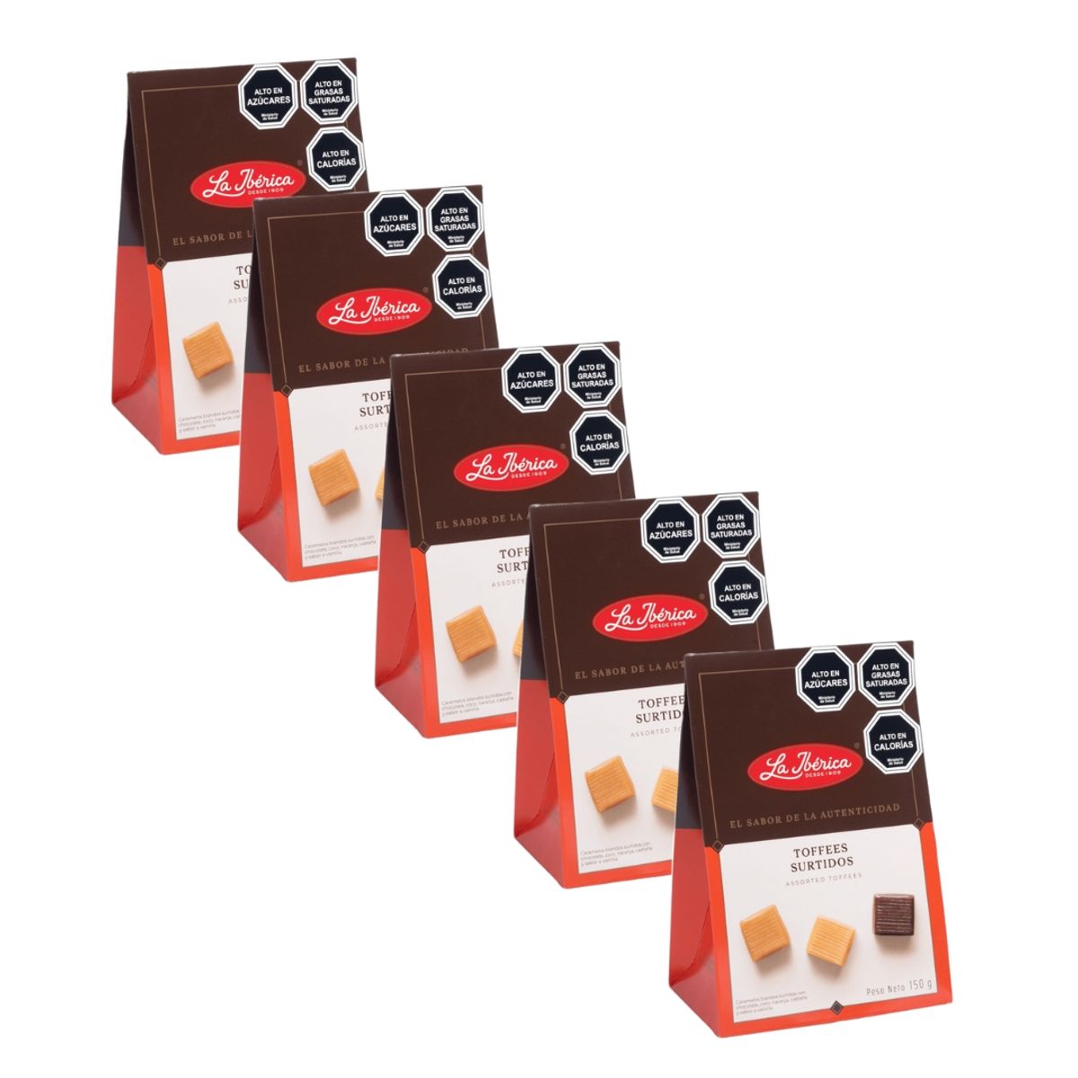 LA IBERICA - PACK X5 DISPLAY CARAMELOS TOFFEES SURTIDOS 150G