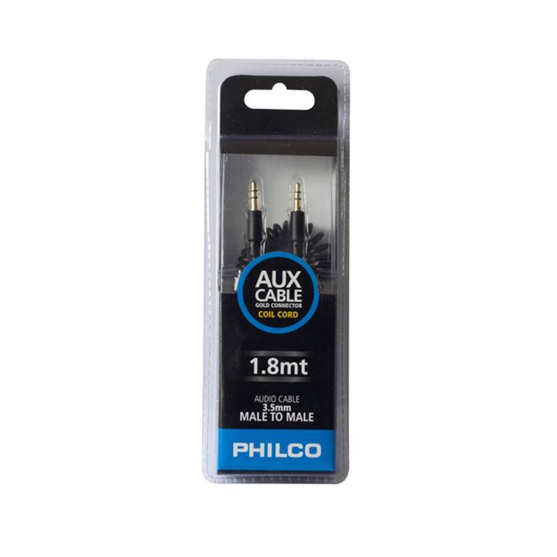 PHILCO - CABLE AUXILIAR 3.5 MM 1.8M ESPIRAL NEGRO PHILCO