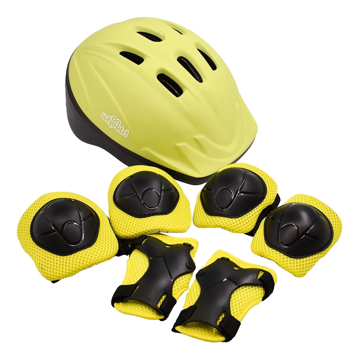 ONWHEELS - Set de Cascos y Protecciones Infantiles OnWheels Amarillo Talla S