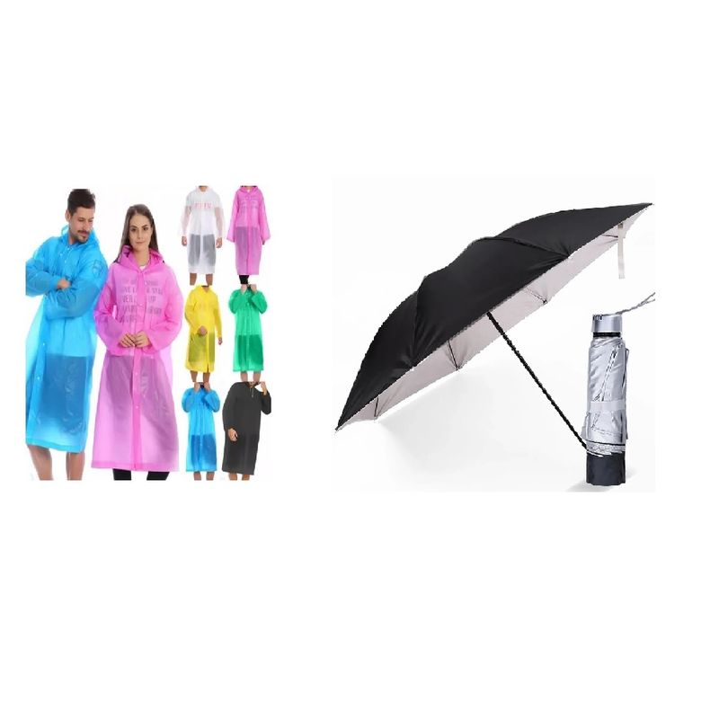 GENERICO - Pack Paraguas de Bolsillo + Poncho Impermeable Lluvia Invierno