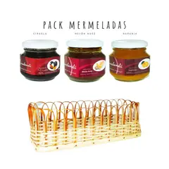 QUINCHAMALI MERMELADA GOURMET - Pack Ciruela Melón nuez Naranja en cesta de mimbre