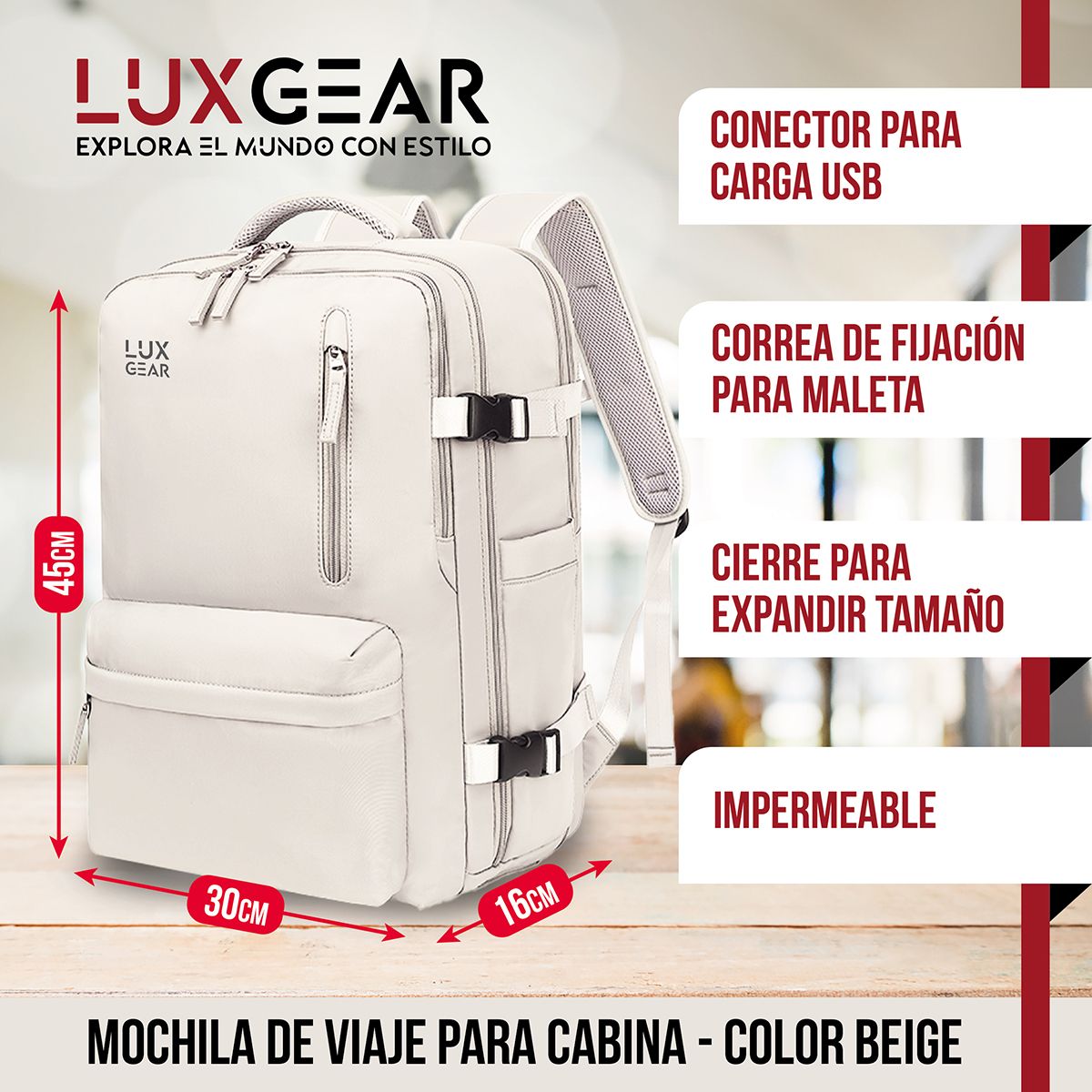 LUXGEAR - Mochila De Viaje Expansible Luxgear NomadLifeV2 Impermeable - Negro