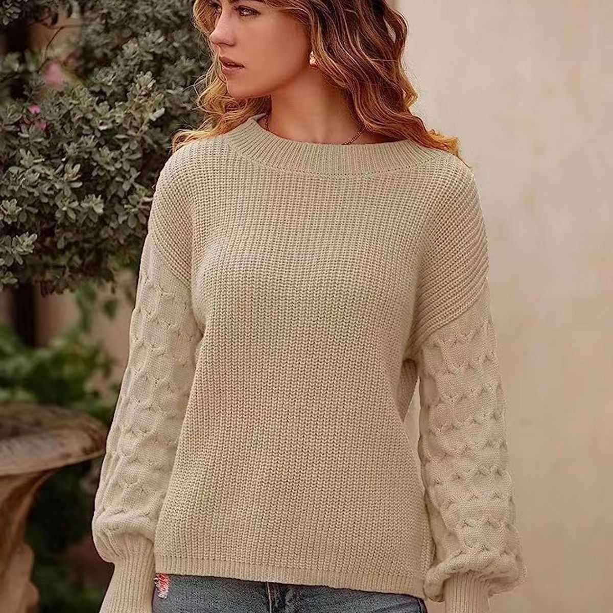 BLWOENS - Suéter de punto para Mujer -Beige