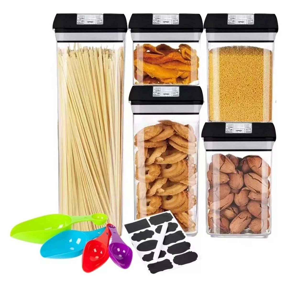 GENERICO - Set 5 Contenedores Herméticos De Almacenamiento Plástico Color Negro