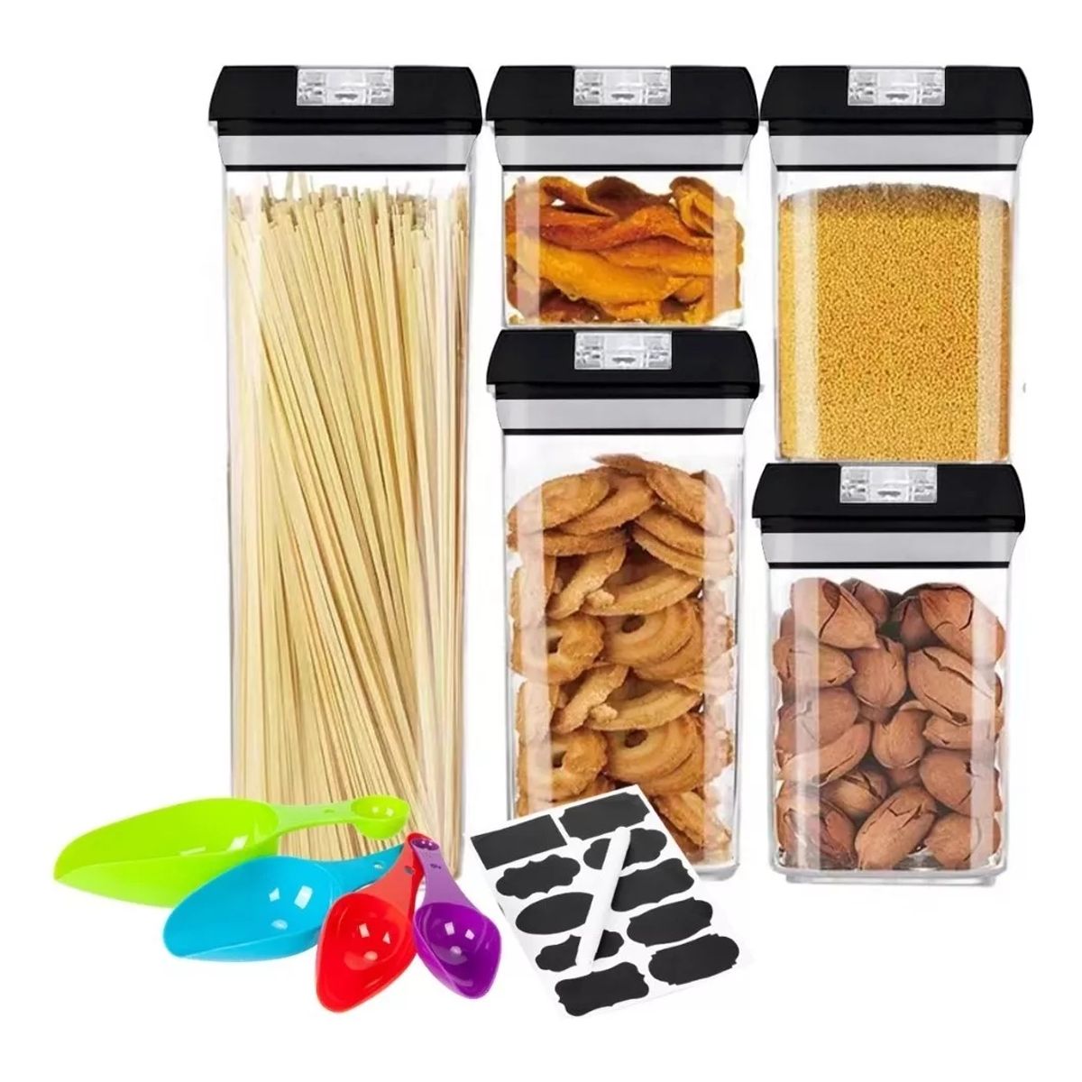 GENERICO - Set 5 Contenedores Herméticos De Almacenamiento Plástico Color Negro