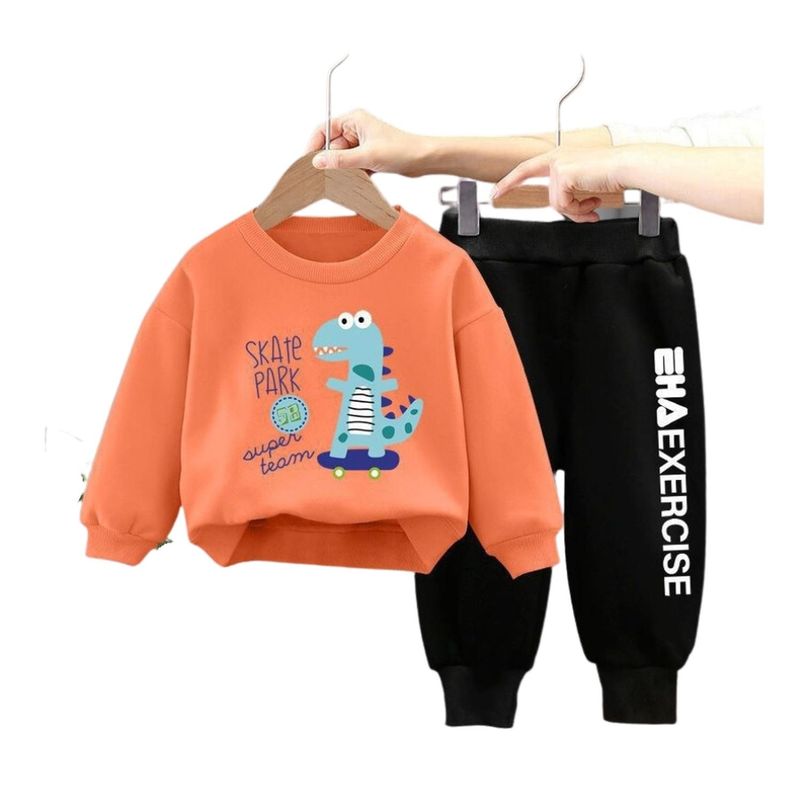 KIVARA - Buzo Niño Infantil Algodón 2 Piezas Poleron Naranjo