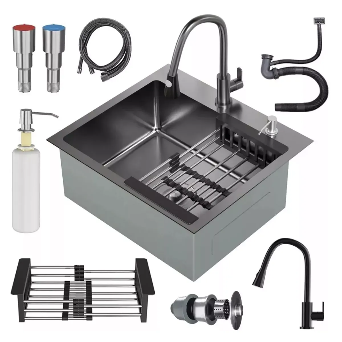 HOMER DESIGN - Combo Lavaplato Empotrado 55x45x21cms Acero Inoxidable con Todos