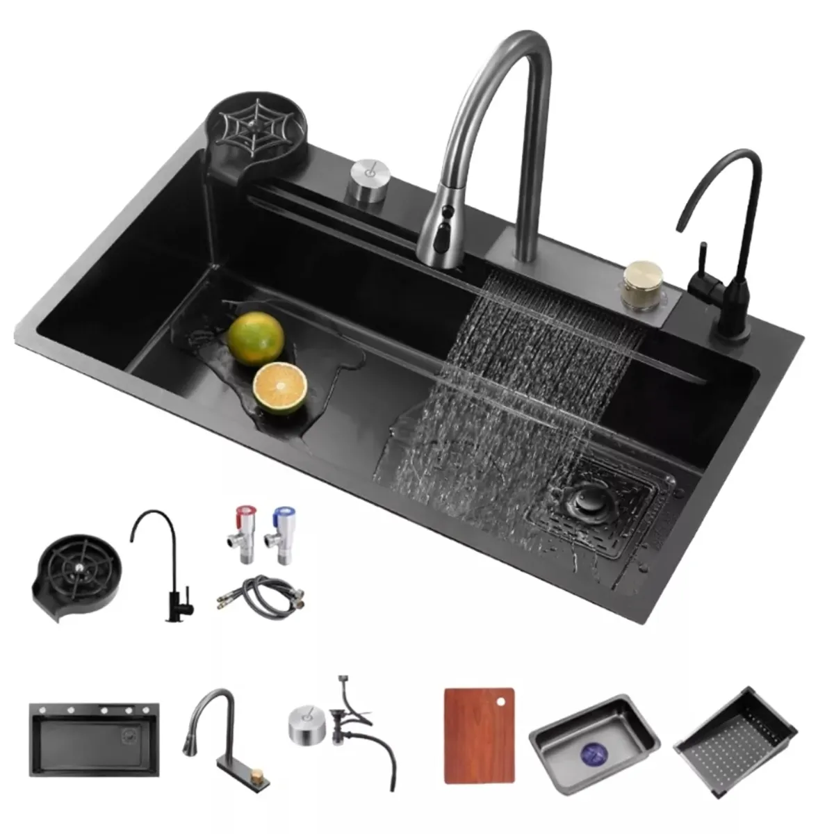 HOMER DESIGN - Set Lavaplatos Cascada Empotrado Acero Inoxidable 75x45x21cm