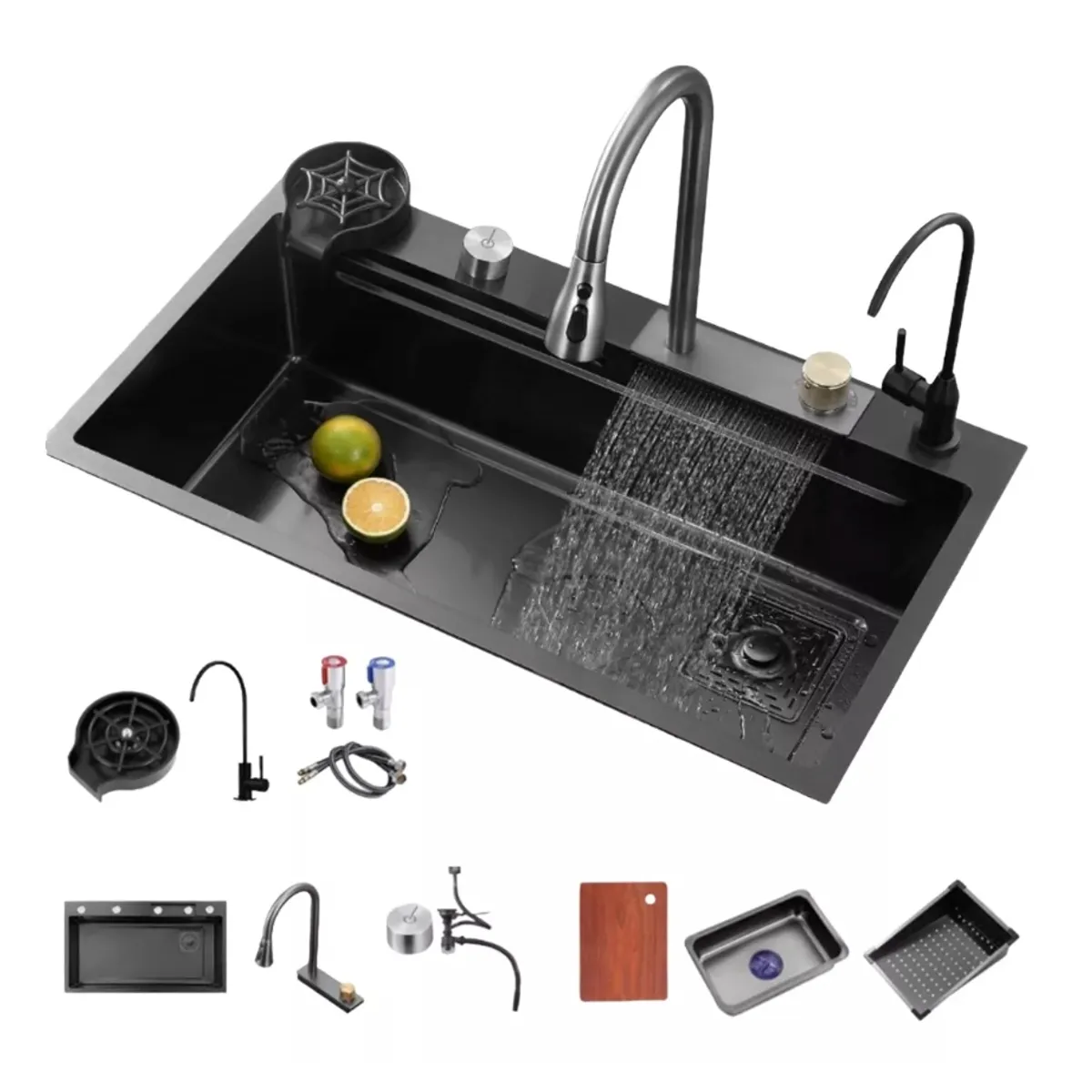 HOMER DESIGN - Set Lavaplatos Cascada Empotrado Acero Inoxidable 75x45x21cm