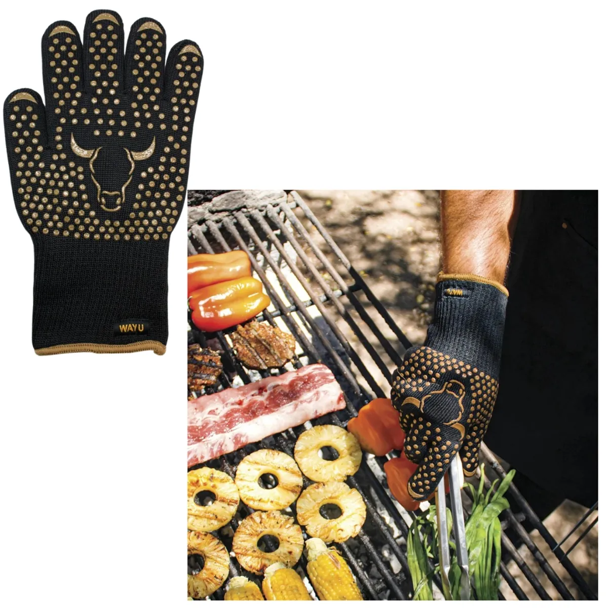 WAYU - Guantes Wayu Resistentes al Calor 500°C  Protección Parrillera Total  Parrillero Austral