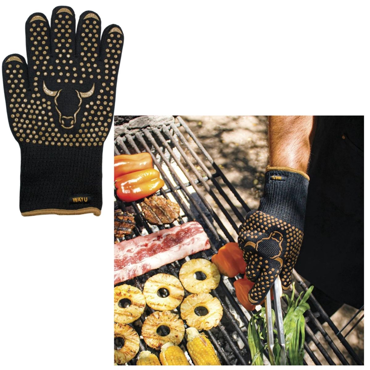 WAYU - Guantes Wayu Resistentes al Calor 500°C  Protección Parrillera Total  Parrillero Austral