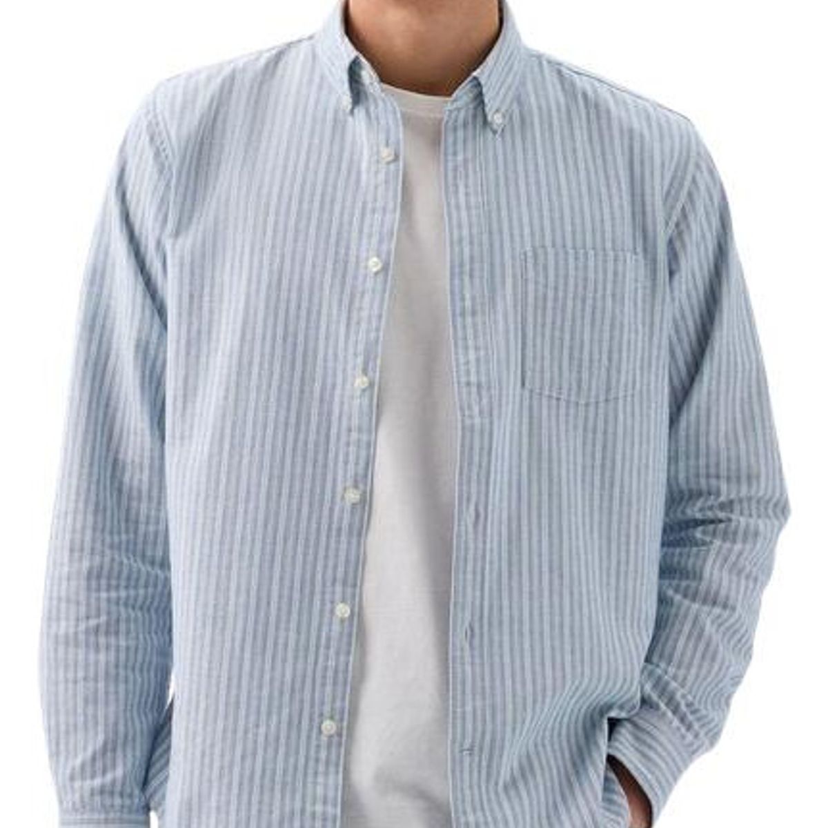 GAP - Camisa Oxford Standard Fit Rayada Azul Hombre GAP