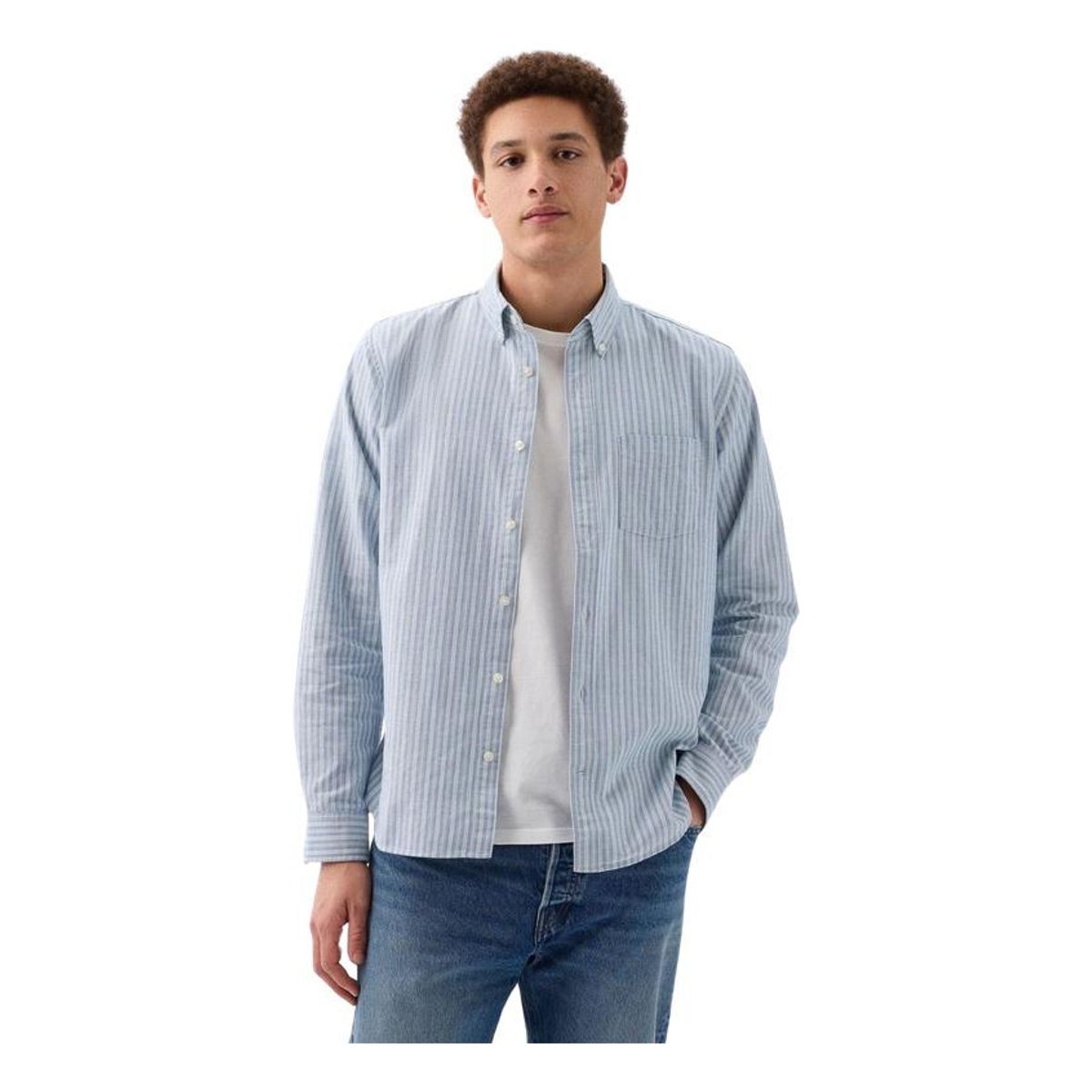 GAP - Camisa Oxford Standard Fit Rayada Azul Hombre GAP