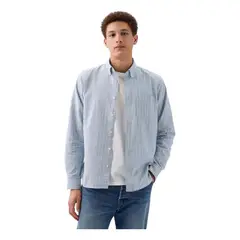 GAP - Camisa Oxford Standard Fit Rayada Azul Hombre