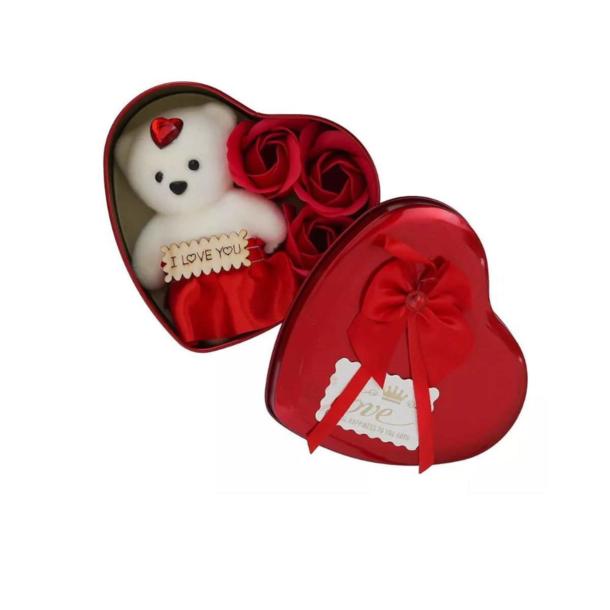 ARTIDIX - Peluche Osito Con Rosas, Caja Metalica Corazon Y Cinta