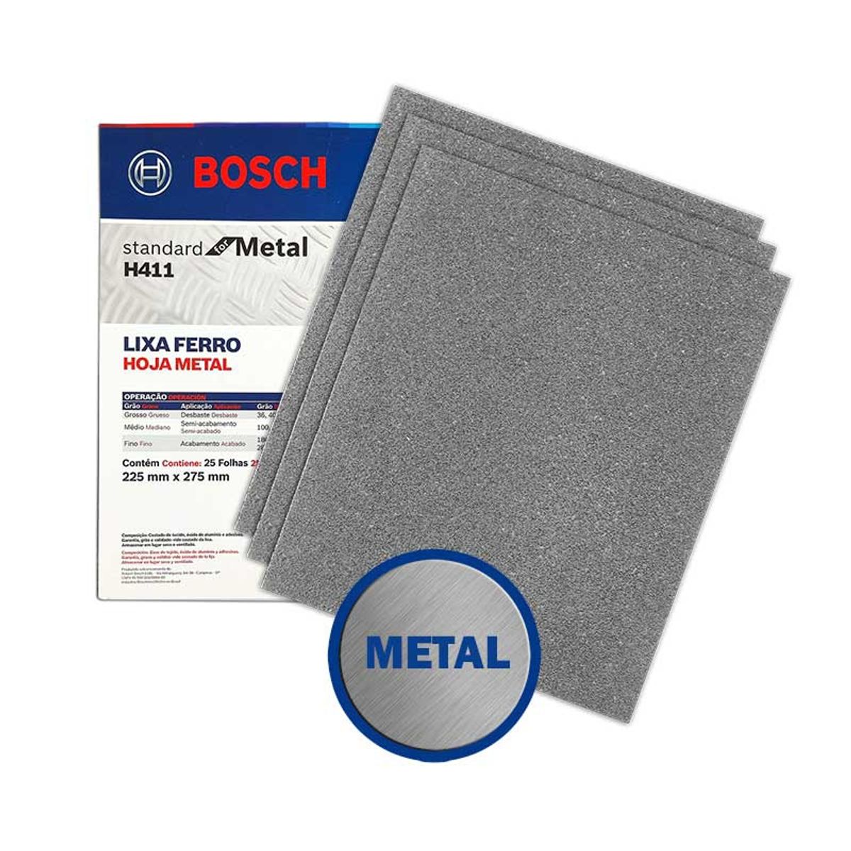 BOSCH - 25 Hojas de lija Bosch Blue for Metal 230x280mm G100 BOSCH
