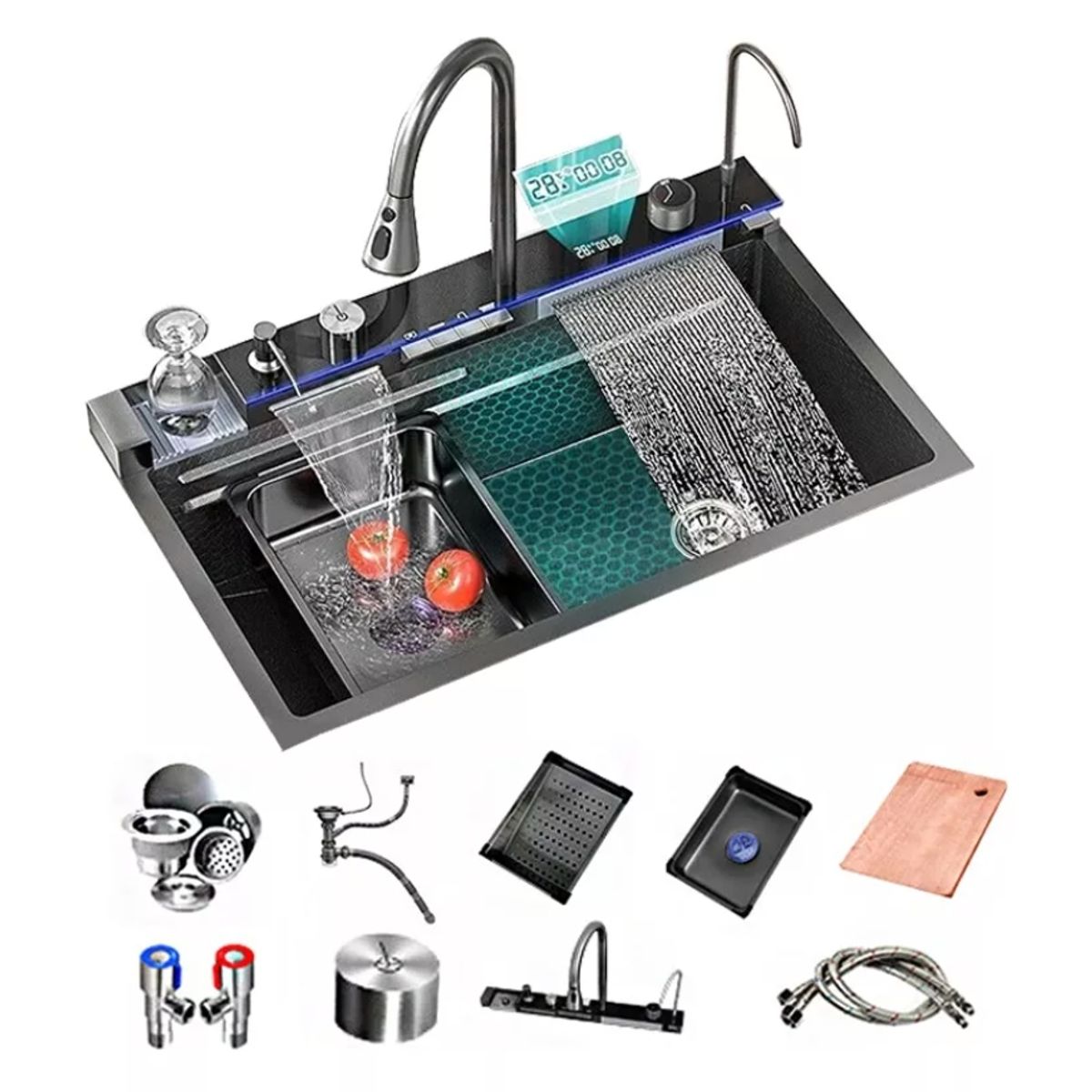 HOMER DESIGN - Set Lavaplatos Empotrado Acero Inoxidable con luz y termostato 80x45cm