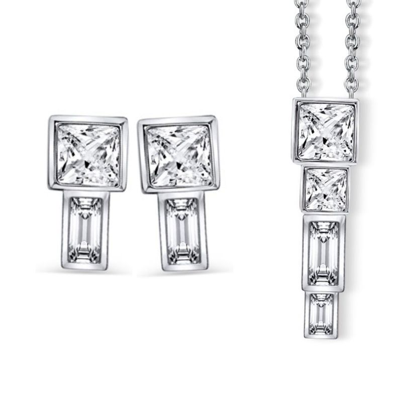 BLOOM CRYSTAL - Conjunto aros y colgante Scale con cristal de Austria baño en rodio