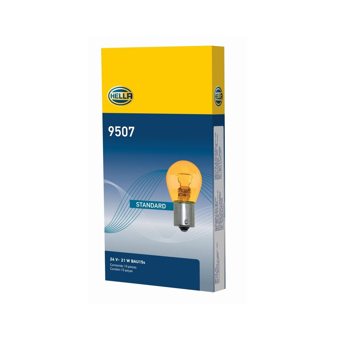 HELLA - Caja De 10 Ampolletas 1 Contacto Ambar 24 Volts 21 Watts - H