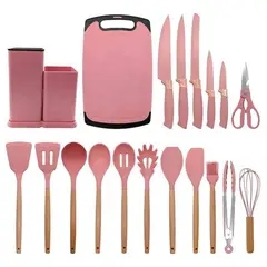 GENERICO - Set 19 Utensilios Antiadherente De Silicona - Cocina Rosa