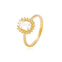 JB JOYAS BARON - Anillo Compromiso de Oro 18kt Modelo Solitario Cuadrado con Circonitas