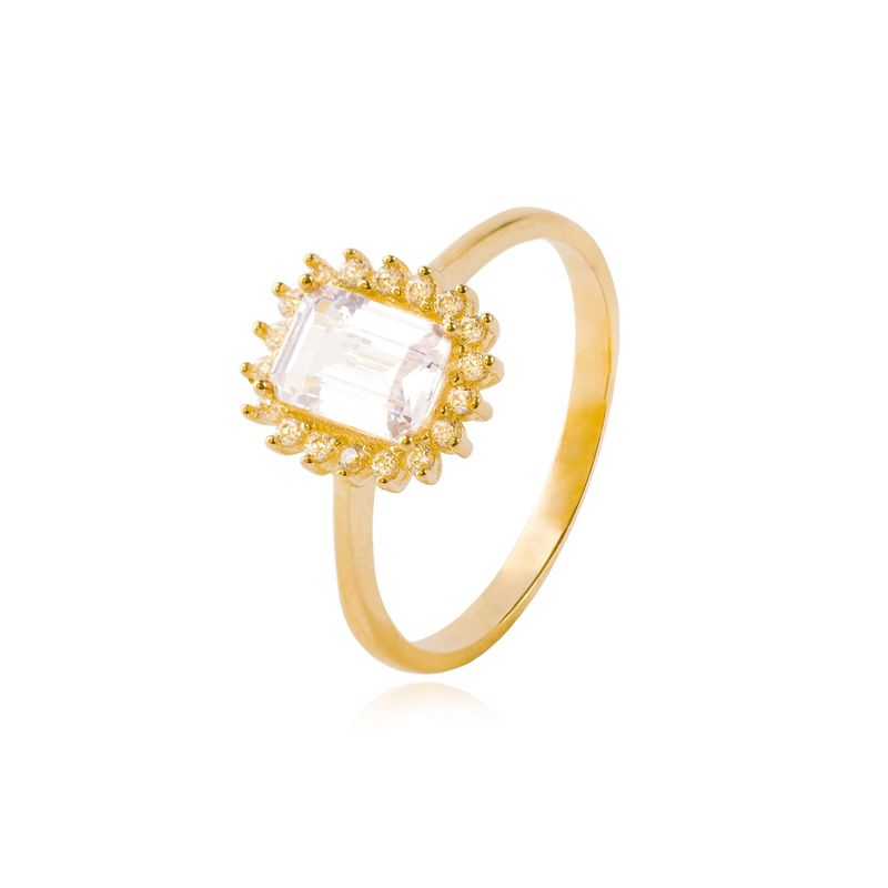 JB JOYAS BARON - Anillo Compromiso de Oro 18kt Modelo Solitario Cuadrado con Circonitas
