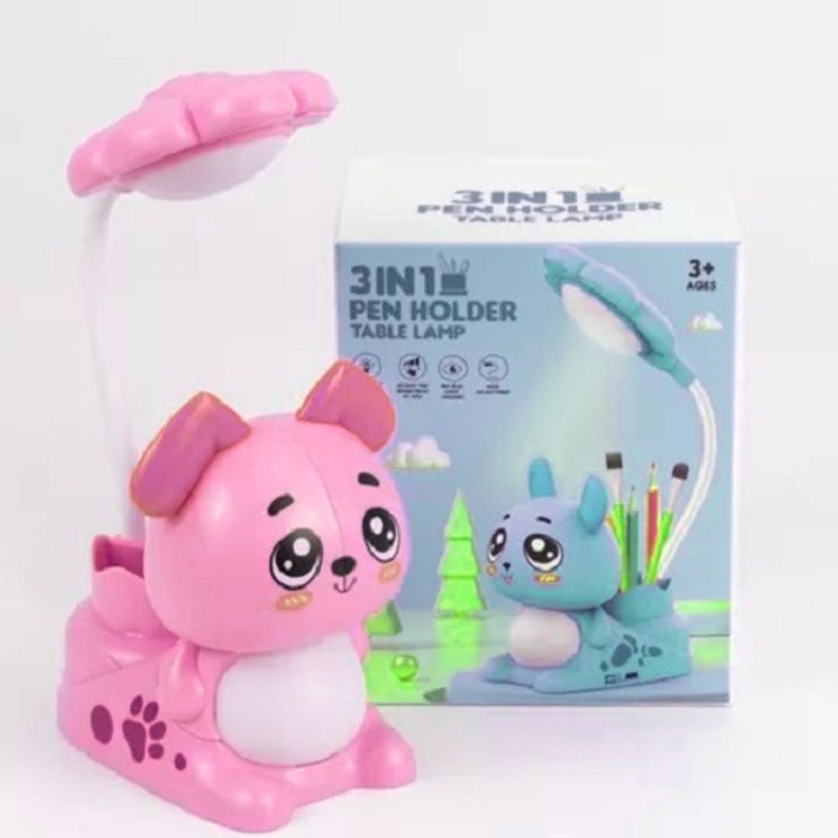 GENERICO - Lampara, Sacapuntas, Lapicero 3 En 1, diseño perro, Rosado