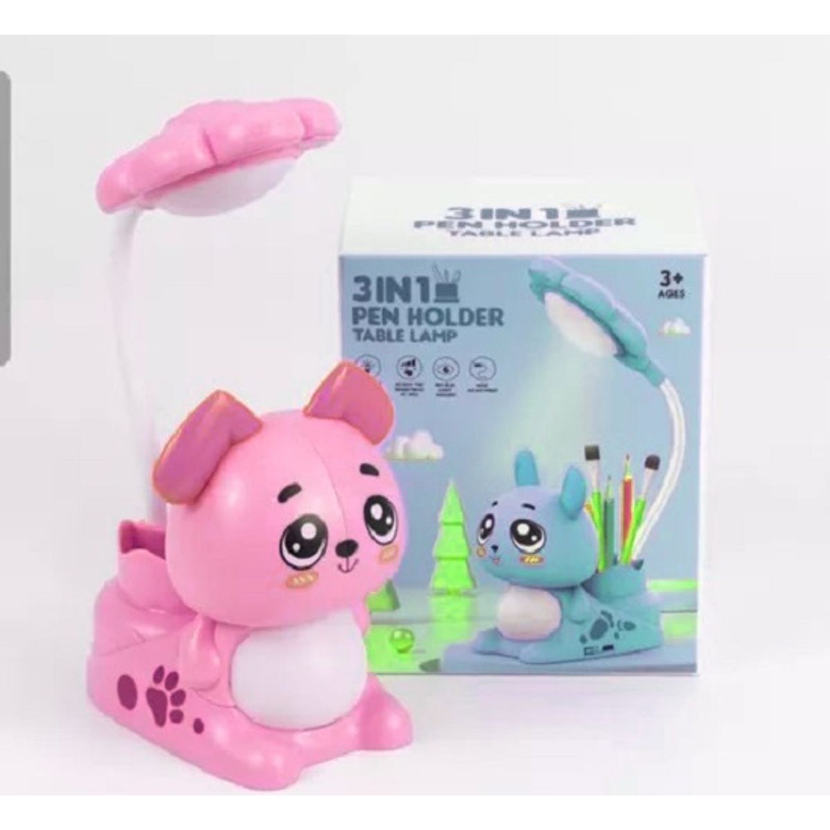 GENERICO - Lampara, Sacapuntas, Lapicero 3 En 1, diseño perro, Rosado