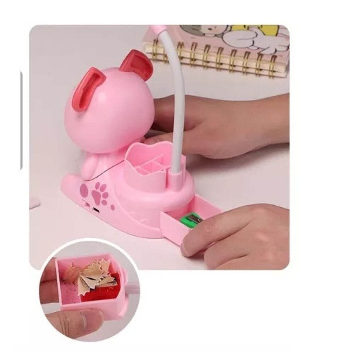 GENERICO - Lampara, Sacapuntas, Lapicero 3 En 1, diseño perro, Rosado