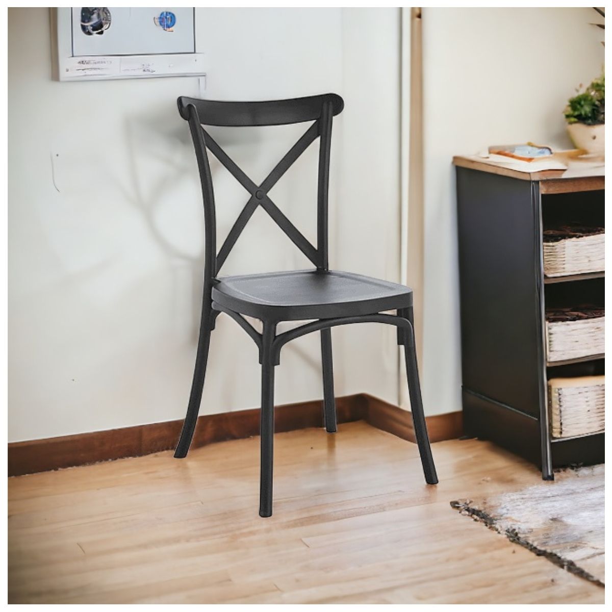 GENERICO - Pack 4 Sillas Negras para Comedor o Terraza Apilables Crossback