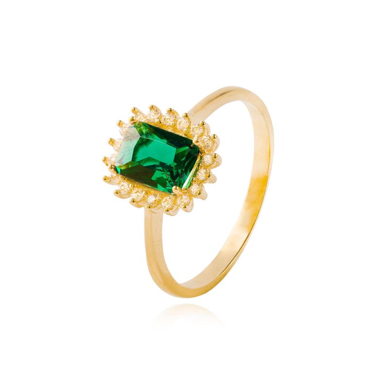 JB JOYAS BARON - Anillo Compromiso de Oro 18kt Piedra Cuadrada de Circón y Esmeralda