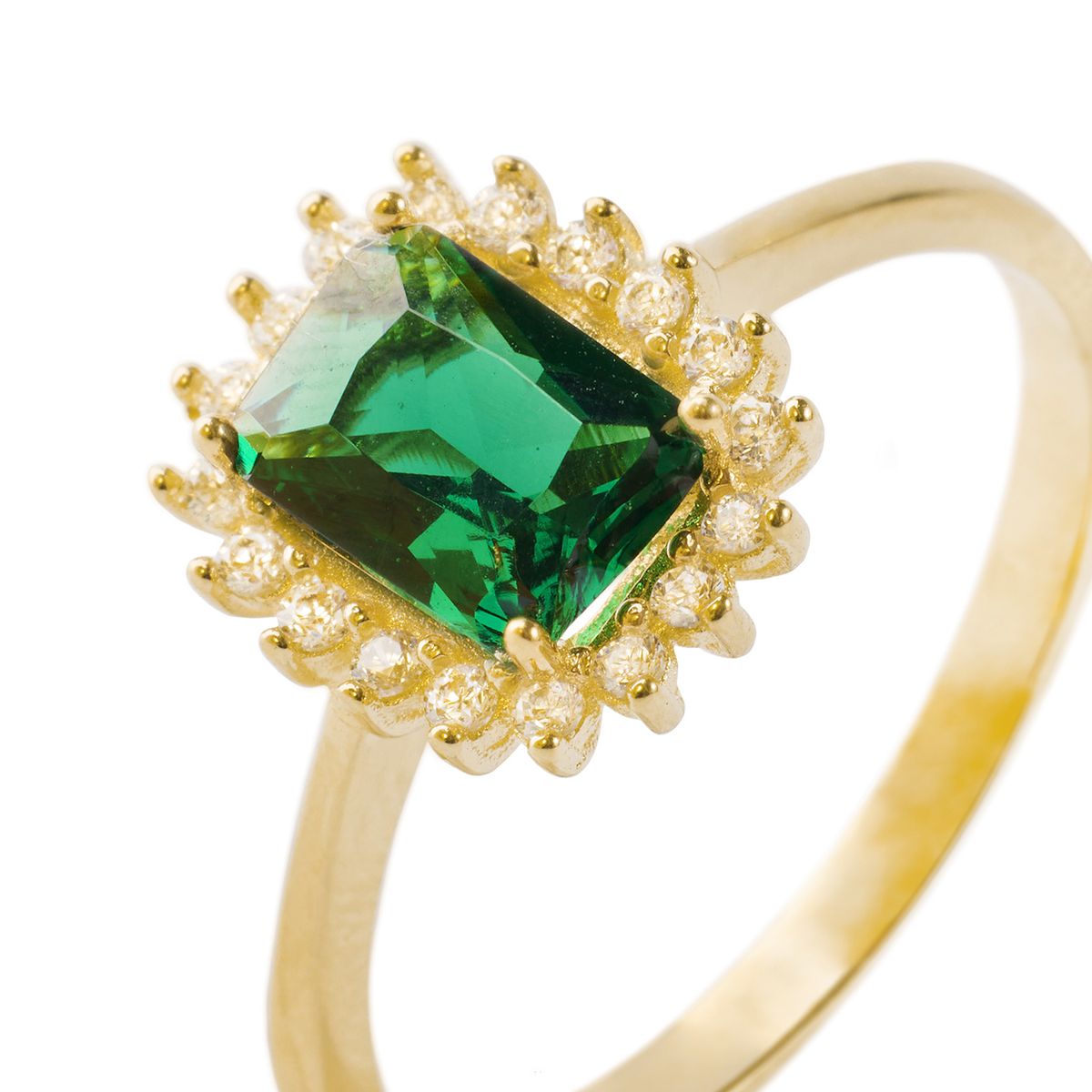 JB JOYAS BARON - Anillo  de Oro 18kt Piedra Cuadrada de Circón y Esmeralda
