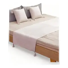 GENERICO - Pie De Cama King + 2 Fundas En Lino Con Borlas 70x210cm - Blanco