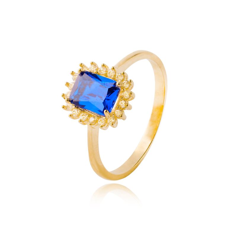 JB JOYAS BARON - Anillo Compromiso de Oro 18kt Modelo Piedra Zafiro y Circones